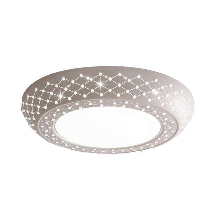 Modern Acrylic White Flush Mount Ceiling Light With Crystal Accent - 23/42/35 Wide Drum Shade For