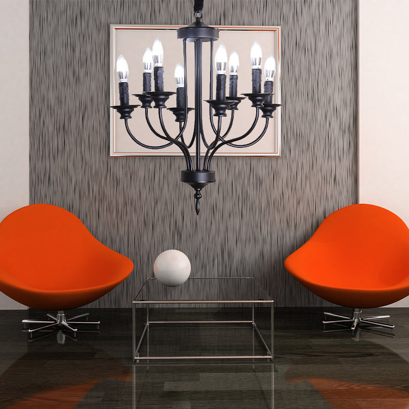 Rustic Lodge Black Chandelier - Multi Light Metallic Design With Exposed Bulbs Indoor Hanging Lamp