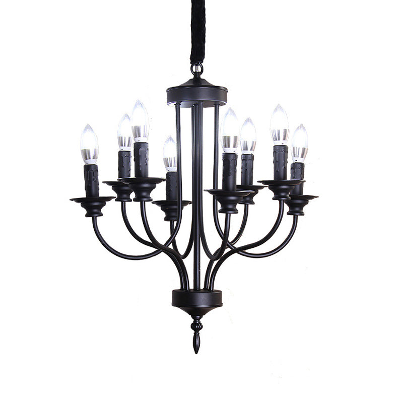 Rustic Lodge Black Chandelier - Multi Light Metallic Design With Exposed Bulbs Indoor Hanging Lamp