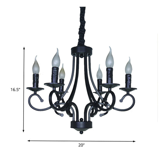 Black Iron Vintage Chandelier Light With Candle-Inspired Design 6/8 Heads - Hanging Ceiling