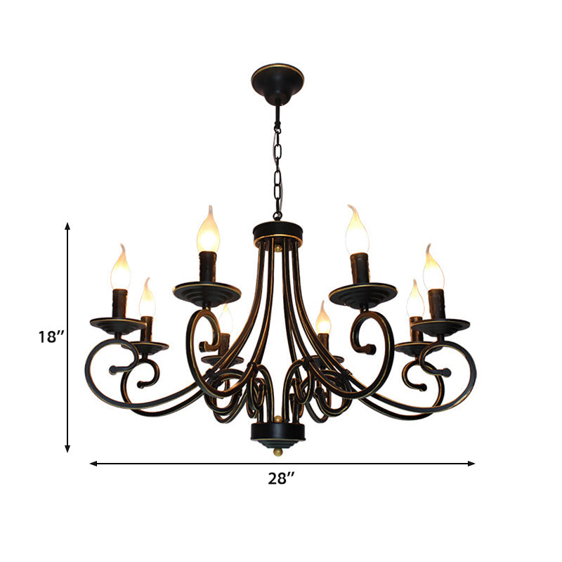 Black Iron Vintage Chandelier Light With Candle-Inspired Design 6/8 Heads - Hanging Ceiling