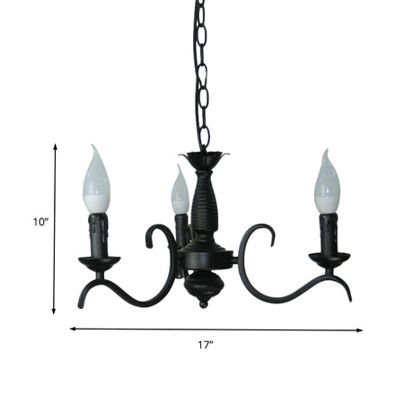 Vintage Style Black Metallic Hanging Lamp - Flameless Candle Chandelier Lighting 3/5 Heads Ideal For