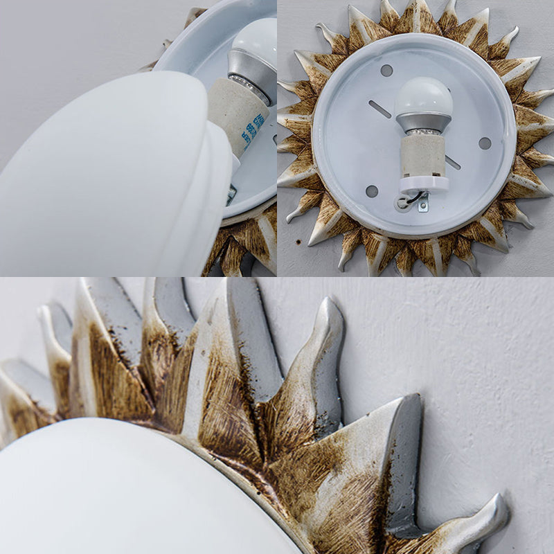 Vintage Black Sunburst Ceiling Light With Opal Glass For Living Room - 9’/15’ Wide