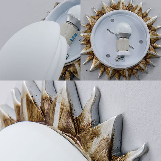 Vintage Black Sunburst Ceiling Light With Opal Glass For Living Room - 9’/15’ Wide