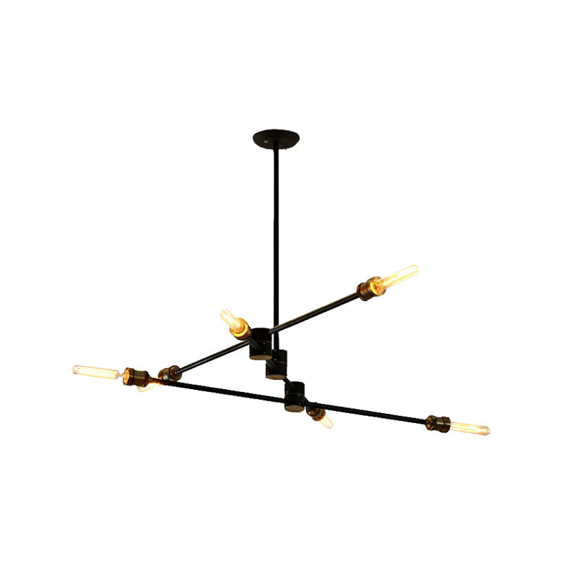 Lustre linéaire de style industriel - Plafonnier métallique à 6 lumières en noir pour le salon