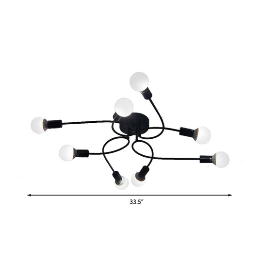Vintage Style Twisted Arm 8-Light Semi Flush Mount Ceiling Light In Black/White For Living Room
