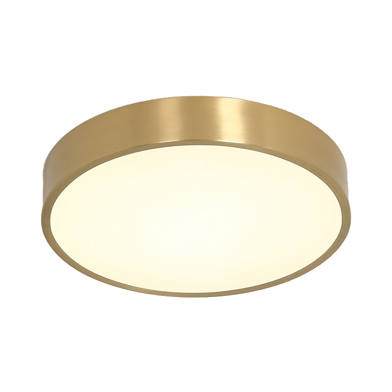 Ultra Thin Modern Brass Led Flush Mount Light 12/16/19.5 Dia Acrylic Diffuser Warm/White For Bedroom
