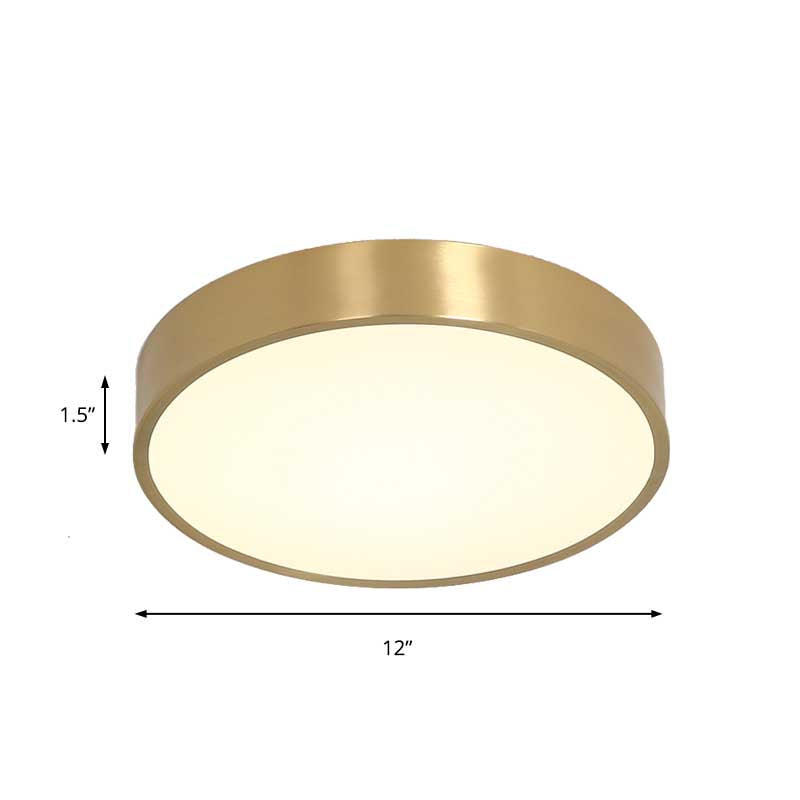 Ultra Thin Modern Brass Led Flush Mount Light 12/16/19.5 Dia Acrylic Diffuser Warm/White For Bedroom