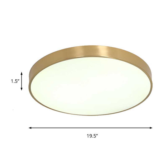 Ultra Thin Modern Brass Led Flush Mount Light 12’/16’/19.5’ Dia Acrylic Diffuser Warm/White