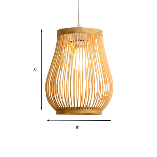 Bamboo Shade Pendant Ceiling Light - Asian Style Hanging Lamp Beige 7/8 Wide