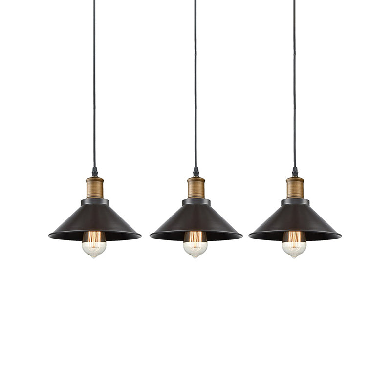 Vintage Metal Pendant Lights - Set Of 3 Cone Shades For Restaurants/Ceiling Hanging Black 1-Light