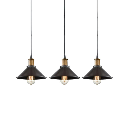 Vintage Metal Restaurant Pendant Light - 3 Pack Cone Shade Black Hanging Ceiling