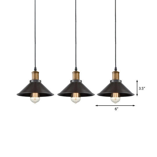 Vintage Metal Pendant Lights - Set Of 3 Cone Shades For Restaurants/Ceiling Hanging Black 1-Light