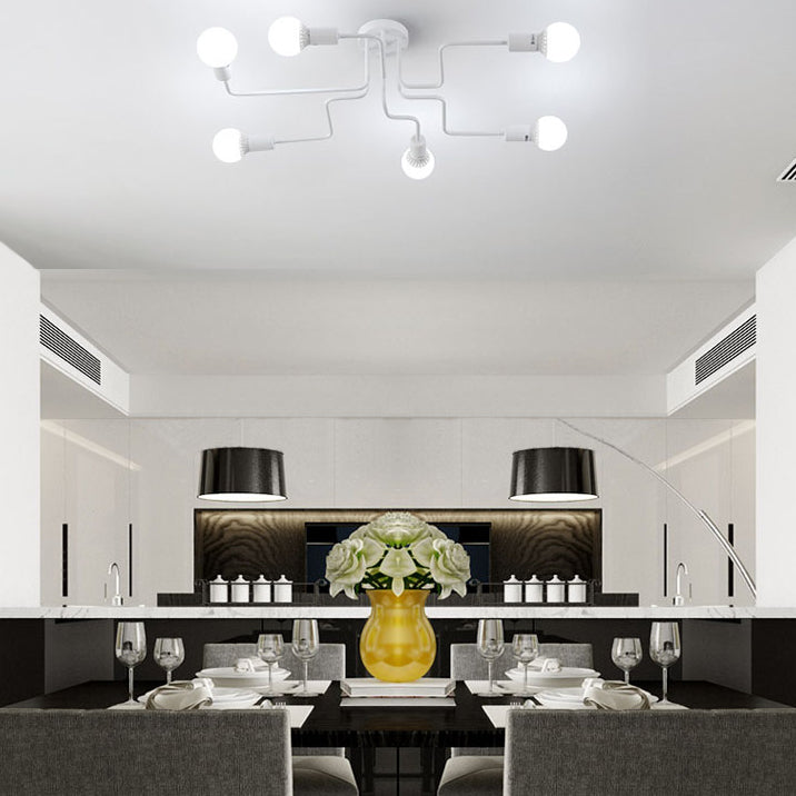 Vintage Metallic Semi Flush Light With Sputnik Design In Antique Brass/Black - Exposed Ceiling