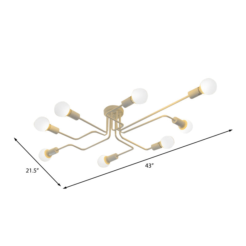 Vintage Metallic Semi Flush Light With Sputnik Design In Antique Brass/Black - Exposed Ceiling