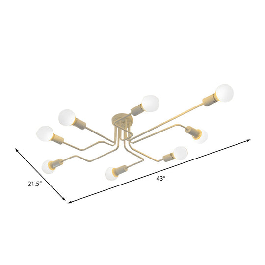 Vintage Metallic Semi Flush Light With Sputnik Design In Antique Brass/Black - Exposed Ceiling