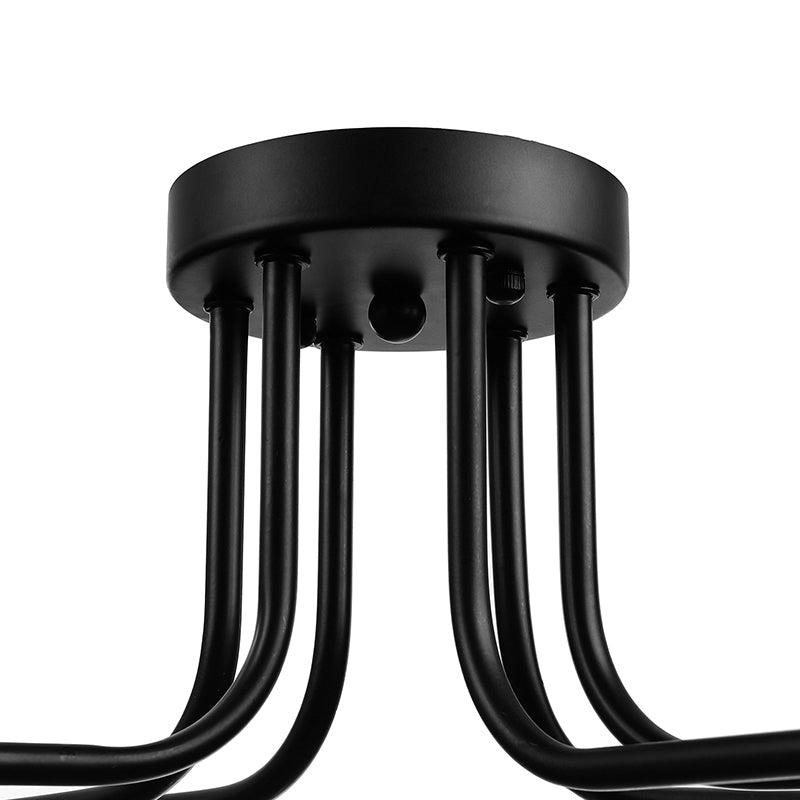 Vintage Metallic Semi Flush Light With Sputnik Design In Antique Brass/Black - Exposed Ceiling