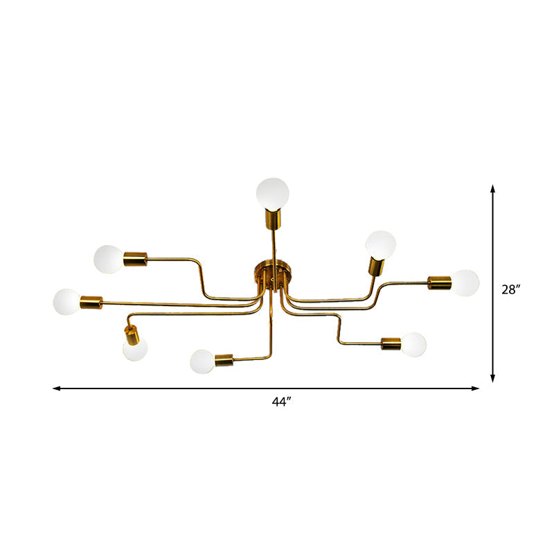 Vintage Metallic Semi Flush Light With Sputnik Design In Antique Brass/Black - Exposed Ceiling