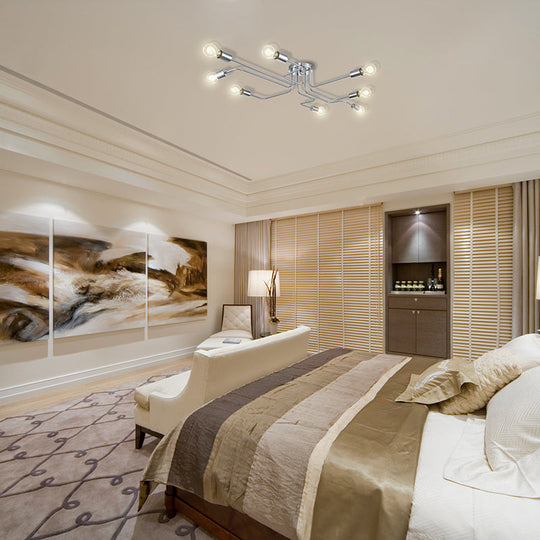 Vintage Metallic Semi Flush Light With Sputnik Design In Antique Brass/Black - Exposed Ceiling