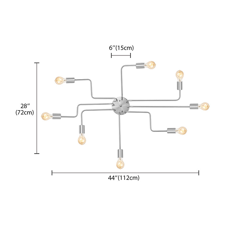 Vintage Metallic Semi Flush Light With Sputnik Design In Antique Brass/Black - Exposed Ceiling