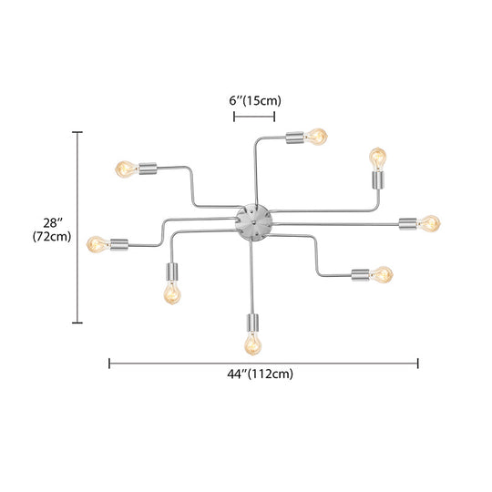Vintage Metallic Semi Flush Light With Sputnik Design In Antique Brass/Black - Exposed Ceiling