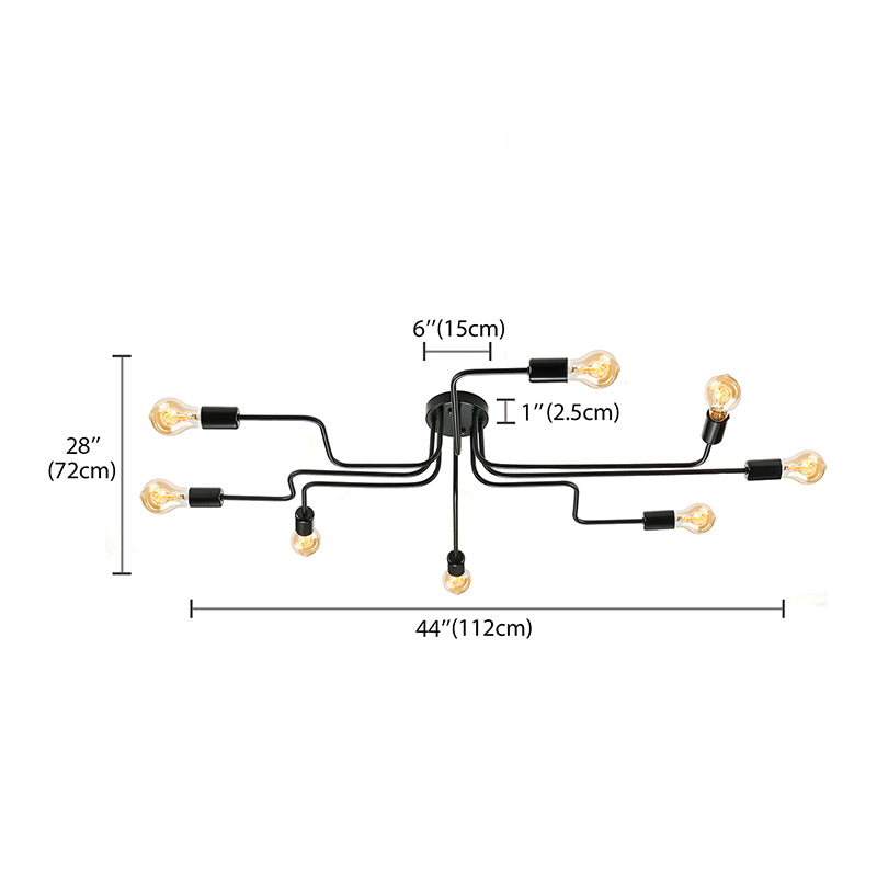 Vintage Metallic Semi Flush Light With Sputnik Design In Antique Brass/Black - Exposed Ceiling