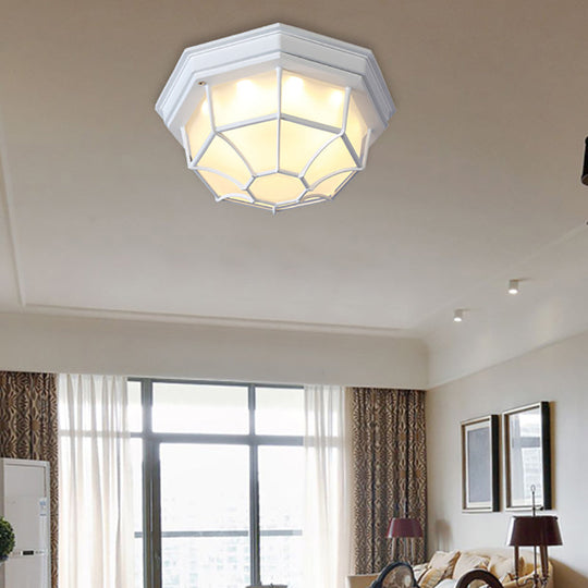 White Geometric Flush Ceiling Mount Light Fixture - Industrial Frosted Glass For Bedroom