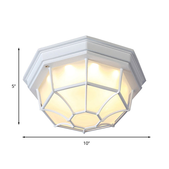 White Geometric Flush Ceiling Mount Light Fixture - Industrial Frosted Glass For Bedroom