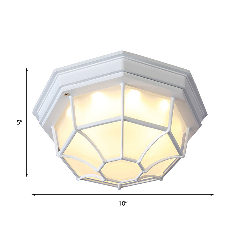 White Geometric Flush Ceiling Mount Light Fixture - Industrial Frosted Glass For Bedroom (9.5/10