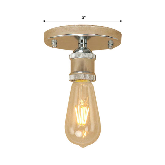 Retro Industrial Metal Black/Brass Finish Ceiling Lighting - Exposed Bulb Semi Flush Mount Light