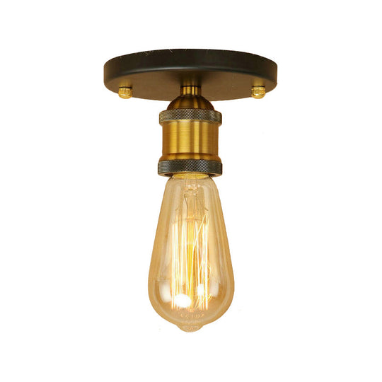 Retro Industrial Metal Black/Brass Finish Ceiling Lighting - Exposed Bulb Semi Flush Mount Light