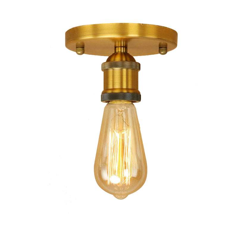 Retro Industrial Metal Black/Brass Finish Ceiling Lighting - Exposed Bulb Semi Flush Mount Light