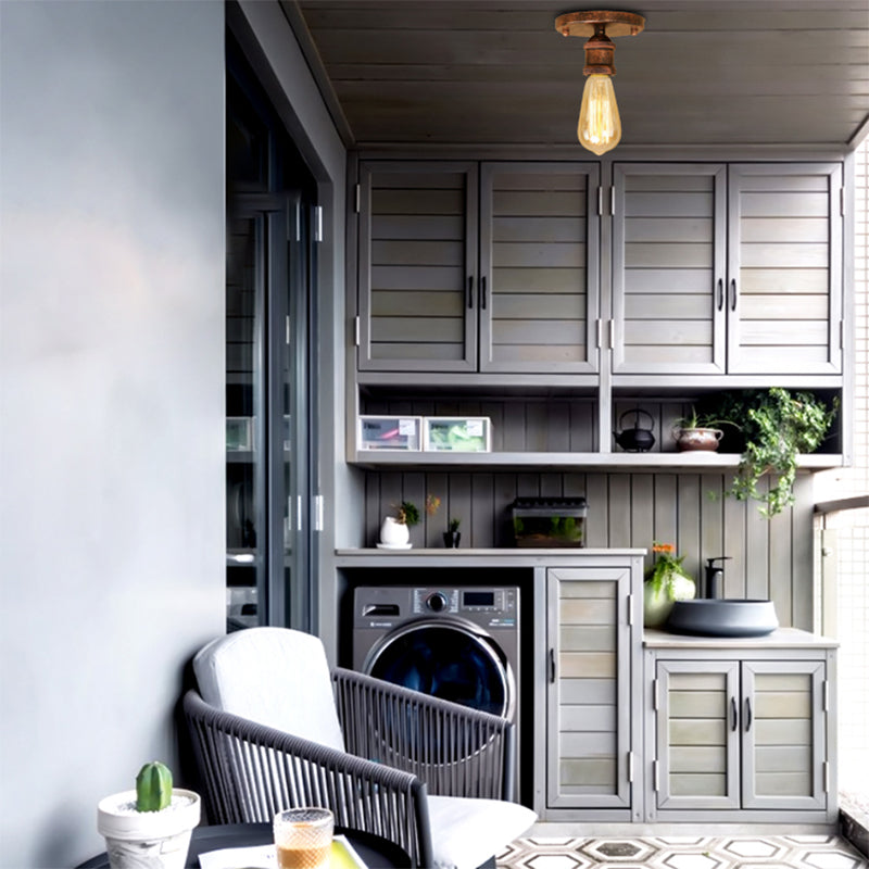 Retro Industrial Metal Black/Brass Finish Ceiling Lighting - Exposed Bulb Semi Flush Mount Light