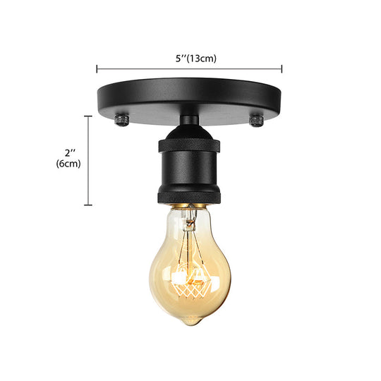 Retro Industrial Metal Black/Brass Finish Ceiling Lighting - Exposed Bulb Semi Flush Mount Light