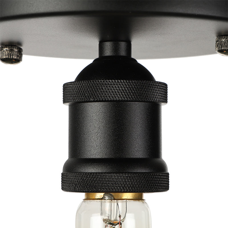 Retro Industrial Metal Black/Brass Finish Ceiling Lighting - Exposed Bulb Semi Flush Mount Light