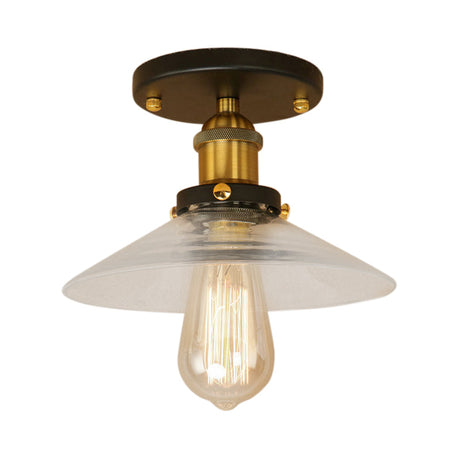 Frosted Glass Saucer Semi Flush Vintage Kitchen Lighting Fixture - 1 Bulb In Black/Brass/Copper