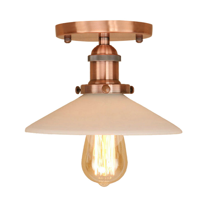Vintage Style Metal Semi-Flush Mount Ceiling Light With Conical Shape - 1 Fixture In Bronze/Brass