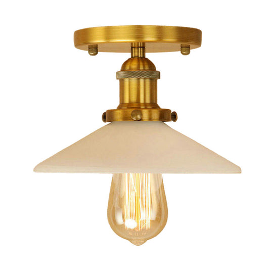 Vintage Style Metal Semi-Flush Mount Ceiling Light With Conical Shape - 1 Fixture In Bronze/Brass