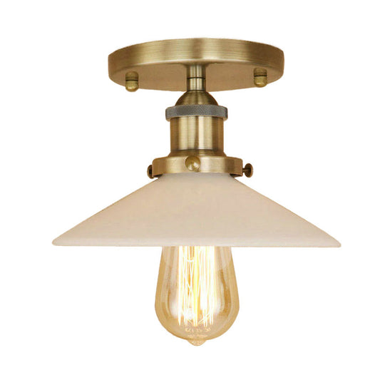 Vintage Style Metal Semi-Flush Mount Ceiling Light With Conical Shape - 1 Fixture In Bronze/Brass