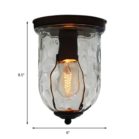 Industrial Black Clear Glass Ceiling Mount Light Fixture For Dining Room - 6/8 Wide