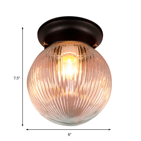 Industrial Black/Clear Glass Flush Mount Lighting Fixture 6/6.5 Wide