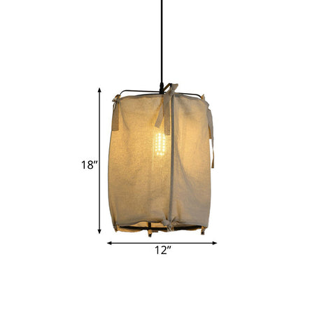 Modern Fabric Shade Lantern Pendant Lighting - 12/14/16 Wide 1-Light White Hanging Lamp For