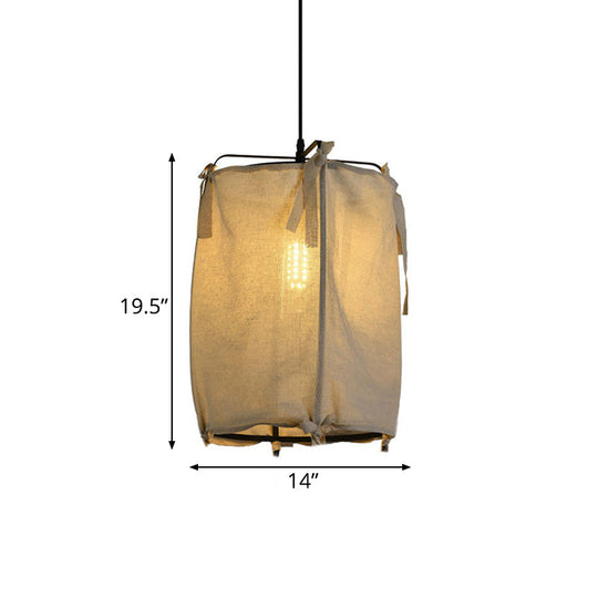Modern Fabric Lantern Pendant Light For Restaurant - 1 White 3 Width Options
