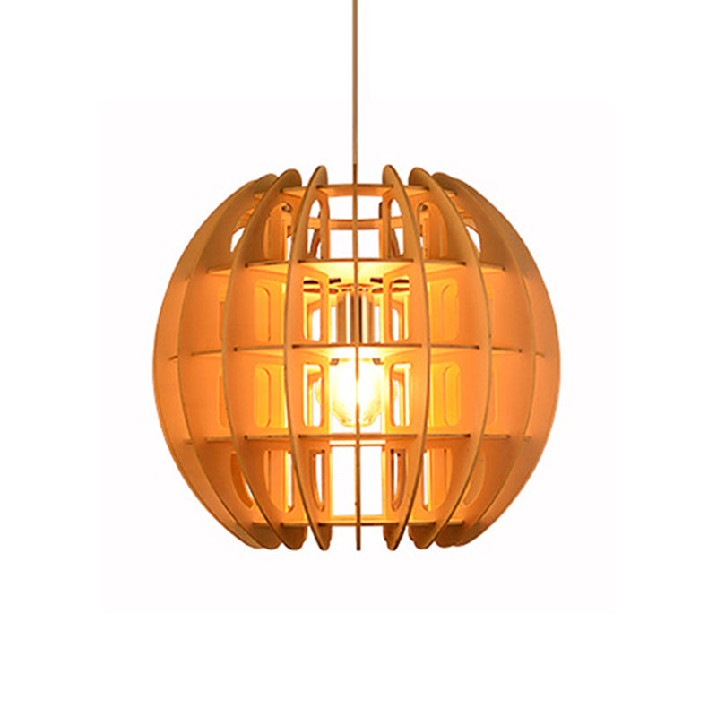 Modern Wooden Spherical Shade Drop Light In Natural Wood For Kitchen