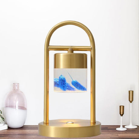 Minimalist Gold Column Led Desk Lamp With Clear Glass Shade And Metal Frame
