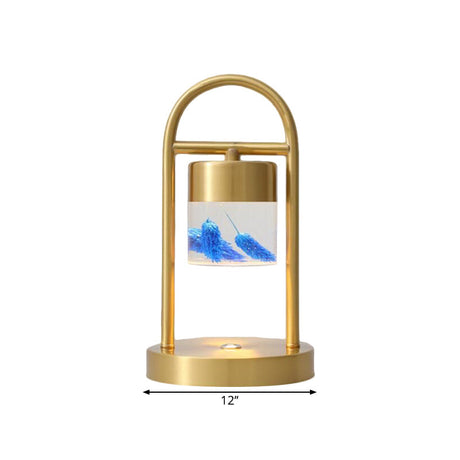 Minimalist Gold Column Led Desk Lamp With Clear Glass Shade And Metal Frame