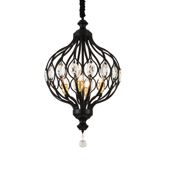 Contemporary Black/Gold Lantern Chandelier With Crystal Encrusted Hanging Lamp Kit - 4/6 Lights