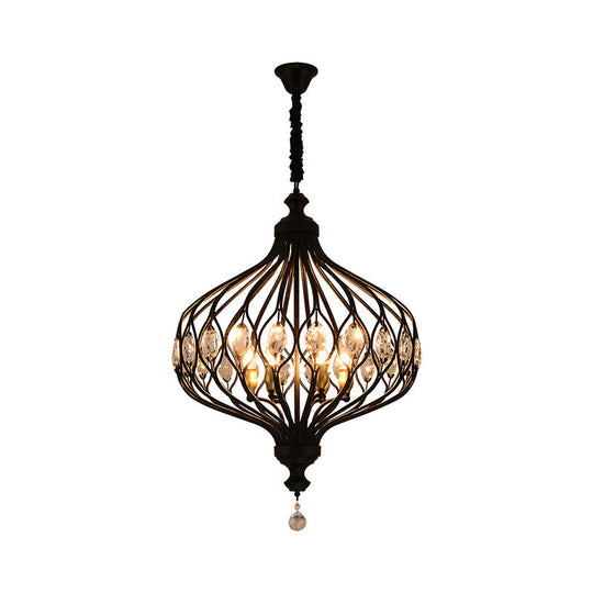 Contemporary Black/Gold Lantern Chandelier With Crystal Encrusted Hanging Lamp Kit - 4/6 Lights