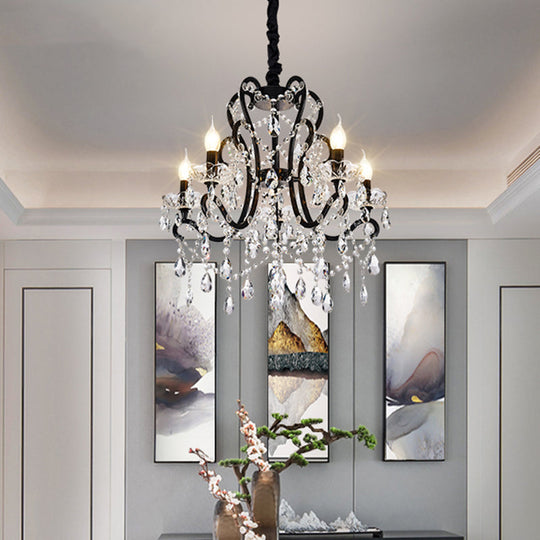 Modern Black Bedroom Chandelier - 4/5 Light Crystal Stands Swag Hanging Ceiling Fixture