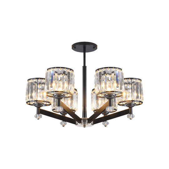 Traditional Black Cylinder Hanging Crystal Lamp Kit - 3/6 Lights Sitting Room Chandelier Lighting